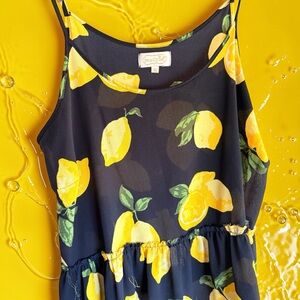 Mud Pie Yellow and Navy sleeveless Flounce Blouse